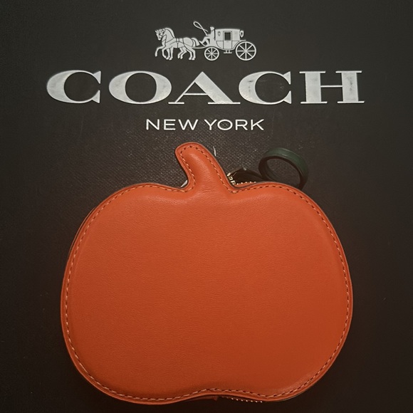 NWT COACH Halloween Pumpkin Zip Coin Card Case Purse Orange Leather CN002 - Picture 4 of 5